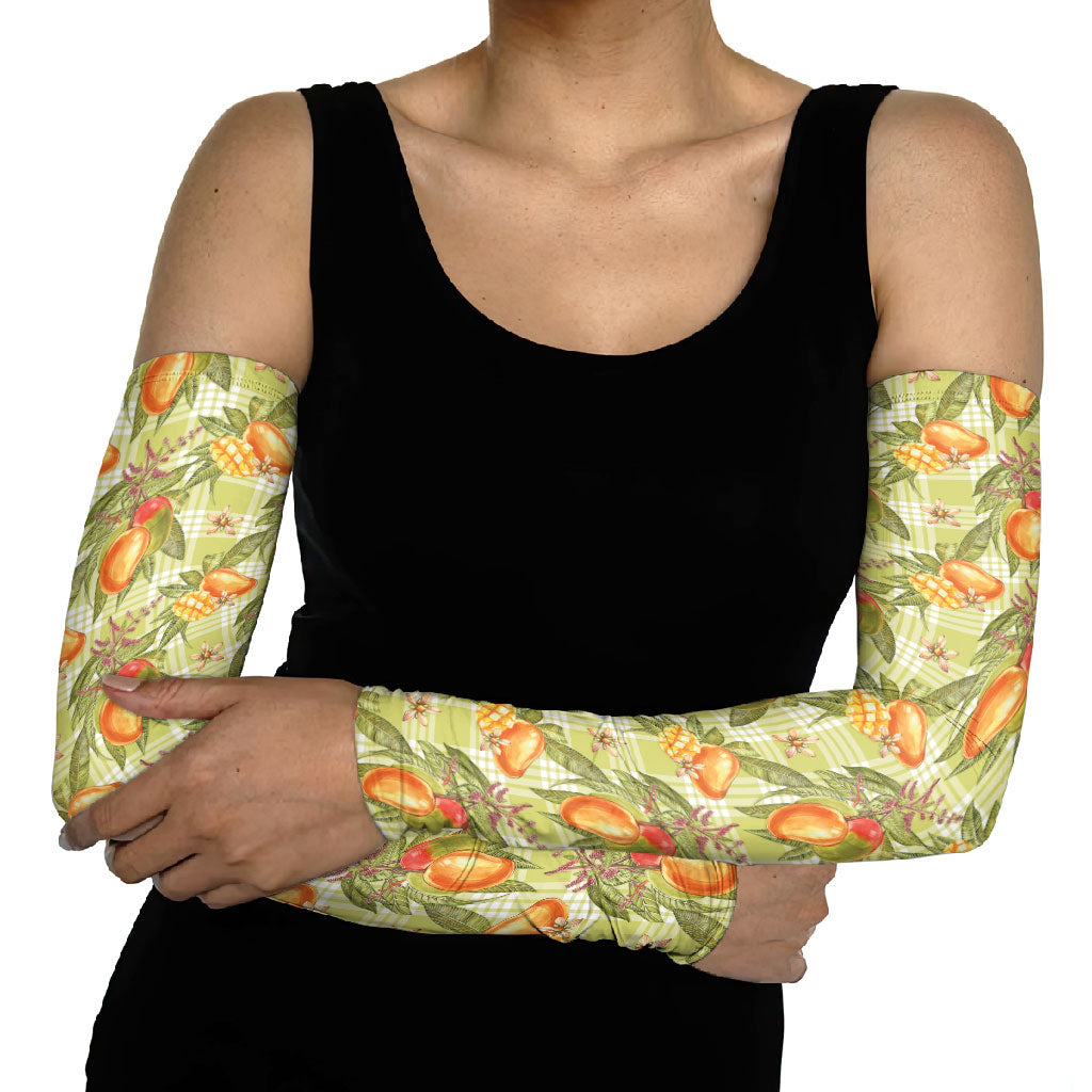 Vintage Hawaii Mango Arm Sleeves Yellow Green Hawaiian Palaka