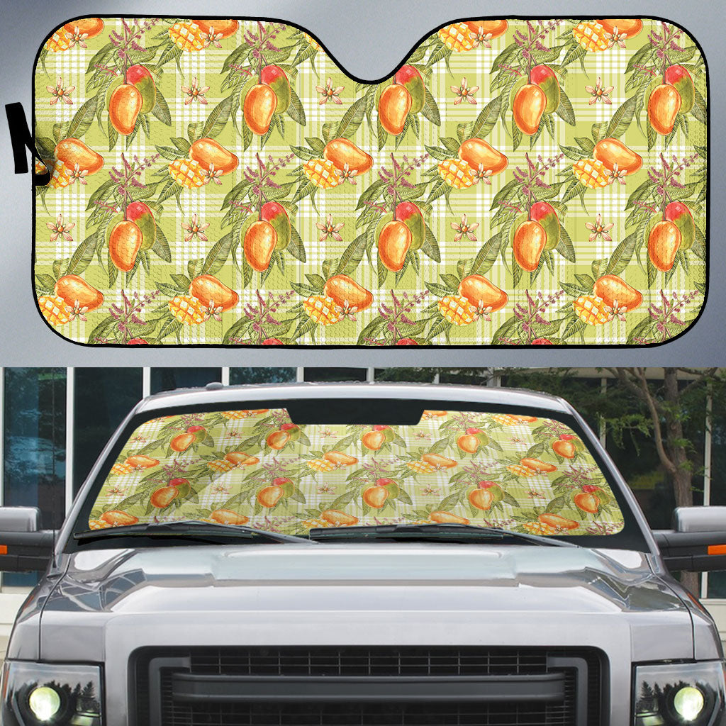 Vintage Hawaii Mango Auto Sun Shade Yellow Green Hawaiian Palaka