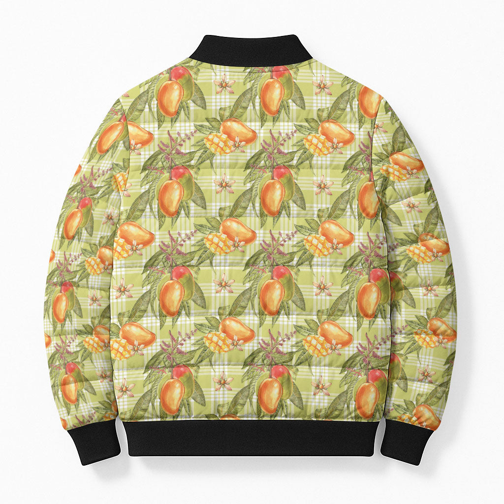 Vintage Hawaii Mango Bomber Puffer Jacket Yellow Green Hawaiian Palaka