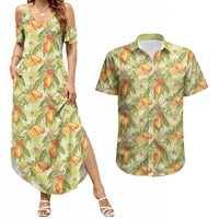 Vintage Hawaii Mango Couples Matching Summer Maxi Dress and Hawaiian Shirt Yellow Green Hawaiian Palaka
