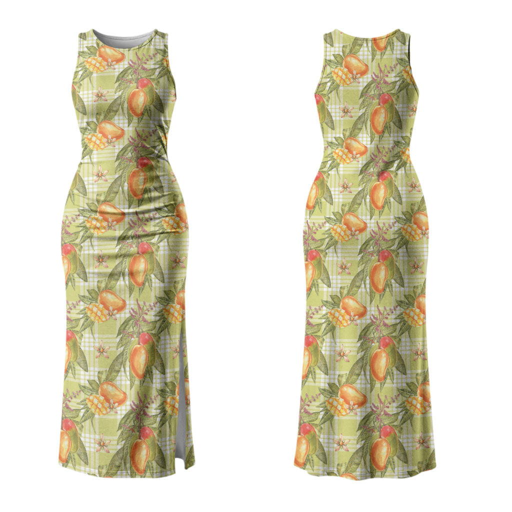 Vintage Hawaii Mango Couples Matching Tank Maxi Dress and Hawaiian Shirt Yellow Green Hawaiian Palaka