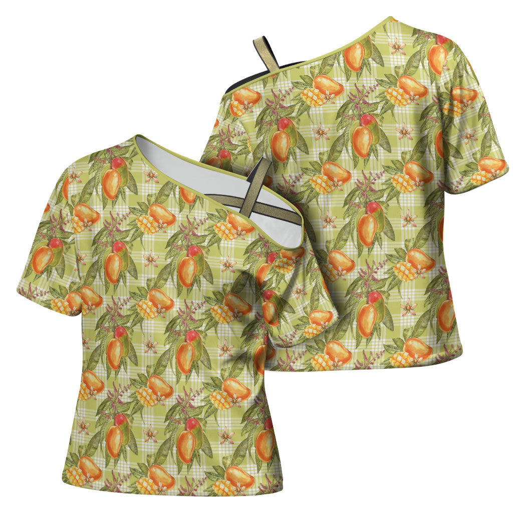 Vintage Hawaii Mango Cross Shoulder Shirt Yellow Green Hawaiian Palaka