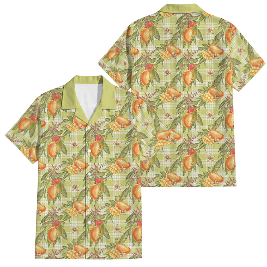 Vintage Hawaii Mango Family Matching Off The Shoulder Long Sleeve Dress and Hawaiian Shirt Yellow Green Hawaiian Palaka