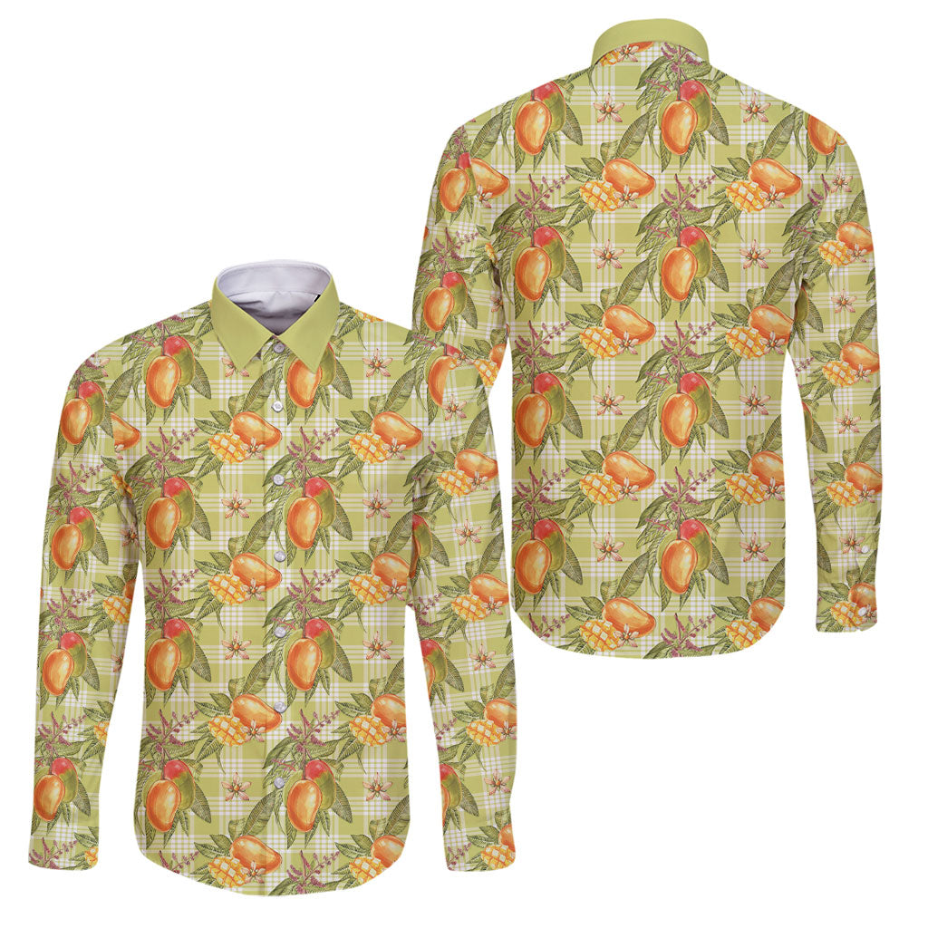 Vintage Hawaii Mango Family Matching Off The Shoulder Long Sleeve Dress and Hawaiian Shirt Yellow Green Hawaiian Palaka