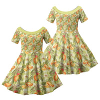 Vintage Hawaii Mango Family Matching Short Sleeve Bodycon Dress and Hawaiian Shirt Yellow Green Hawaiian Palaka