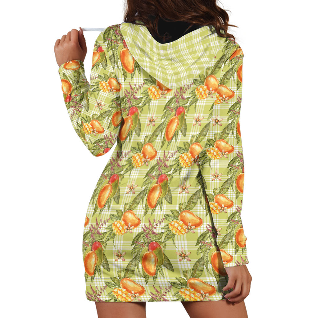 Vintage Hawaii Mango Hoodie Dress Yellow Green Hawaiian Palaka