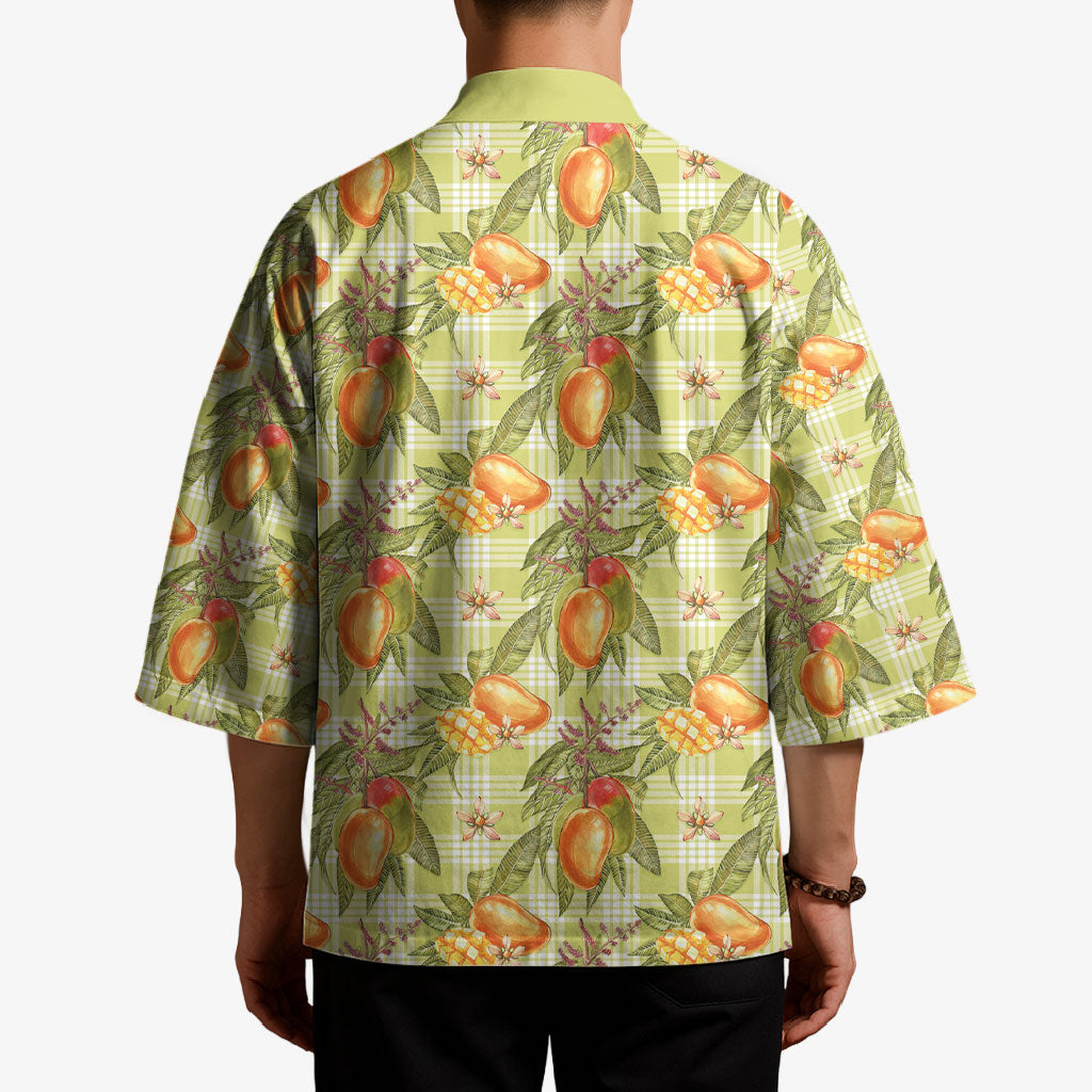 Vintage Hawaii Mango Kimono Yellow Green Hawaiian Palaka