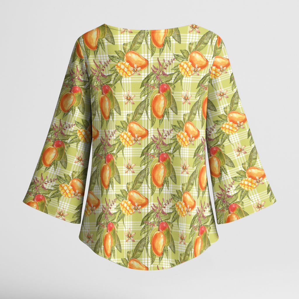 Vintage Hawaii Mango Kimono Sleeve Blouse Yellow Green Hawaiian Palaka