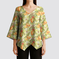 Vintage Hawaii Mango Kimono Sleeve Blouse Yellow Green Hawaiian Palaka