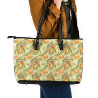 Vintage Hawaii Mango Leather Tote Bag Yellow Green Hawaiian Palaka