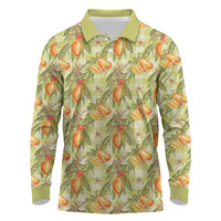 Vintage Hawaii Mango Long Sleeve Polo Shirt Yellow Green Hawaiian Palaka