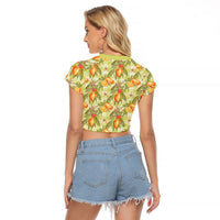 Vintage Hawaii Mango Raglan Cropped T Shirt Yellow Green Hawaiian Palaka