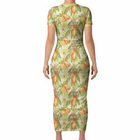 Vintage Hawaii Mango Short Sleeve Bodycon Dress Yellow Green Hawaiian Palaka