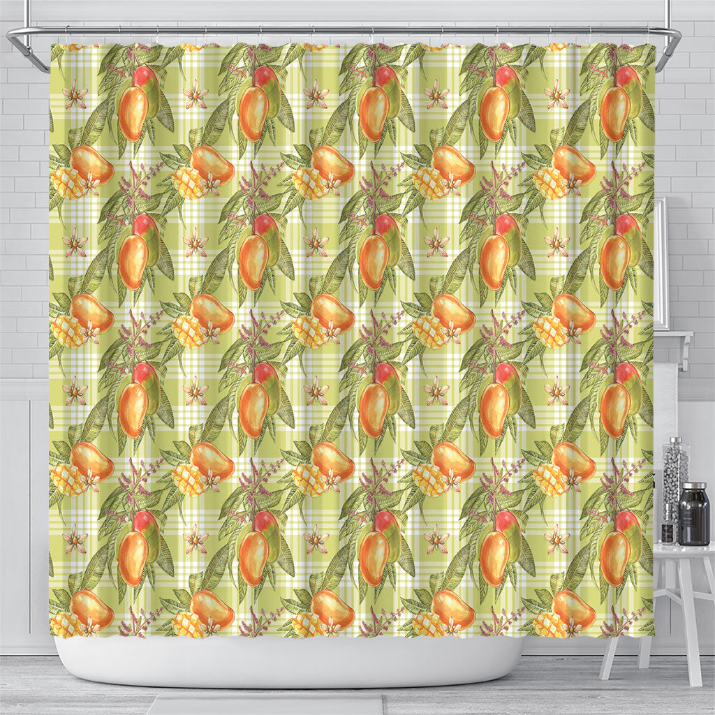 Vintage Hawaii Mango Shower Curtain Yellow Green Hawaiian Palaka