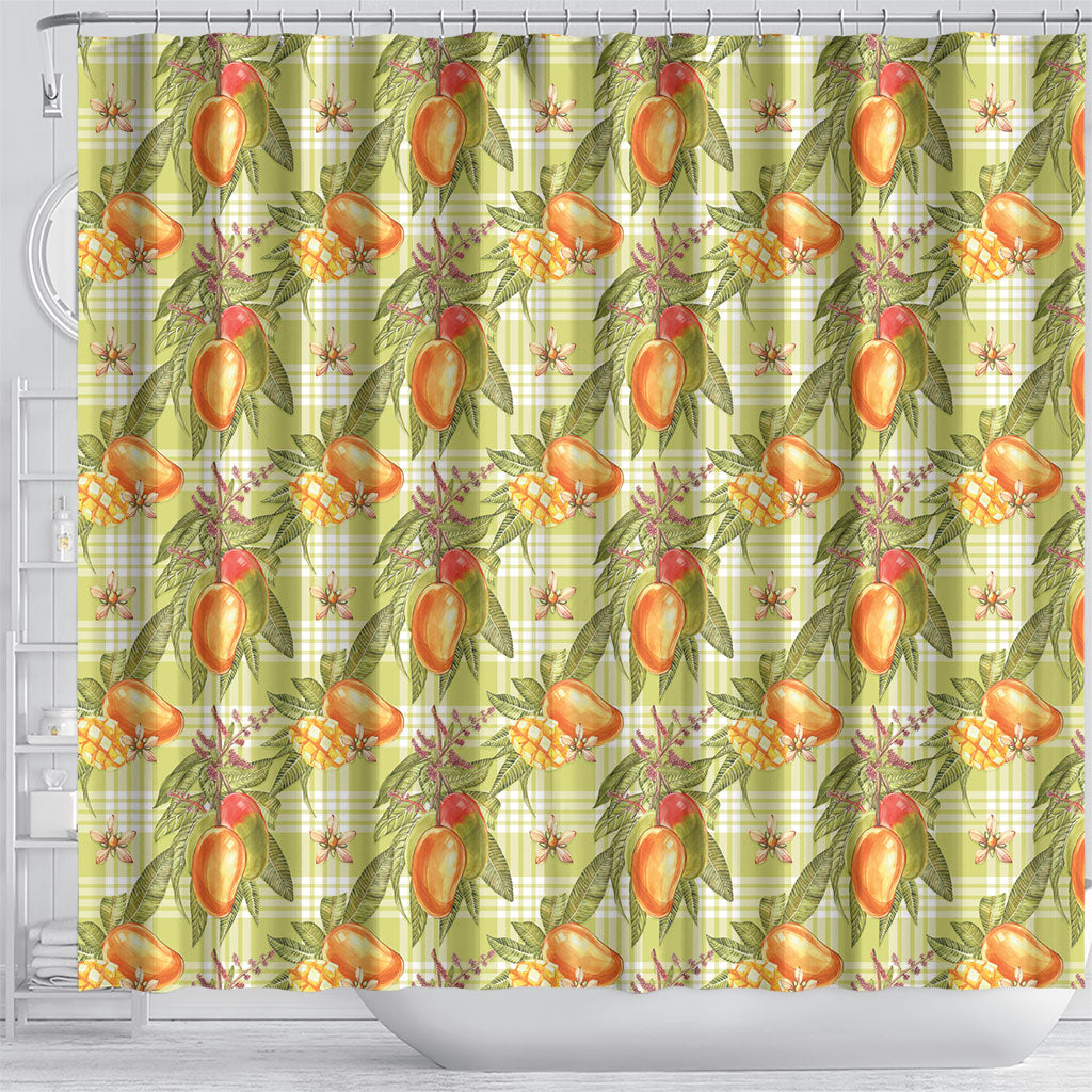 Vintage Hawaii Mango Shower Curtain Yellow Green Hawaiian Palaka
