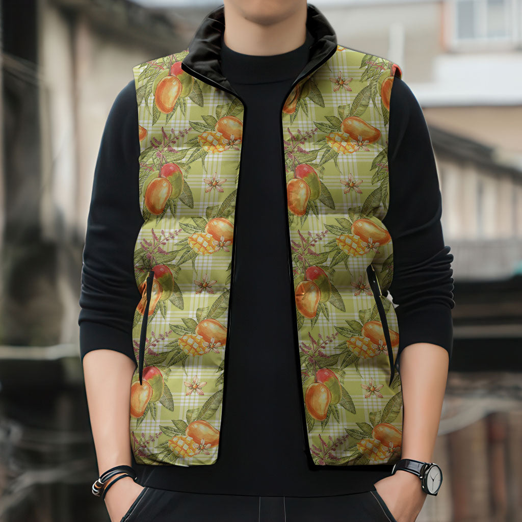 Vintage Hawaii Mango Sleeveless Puffer Jacket Yellow Green Hawaiian Palaka