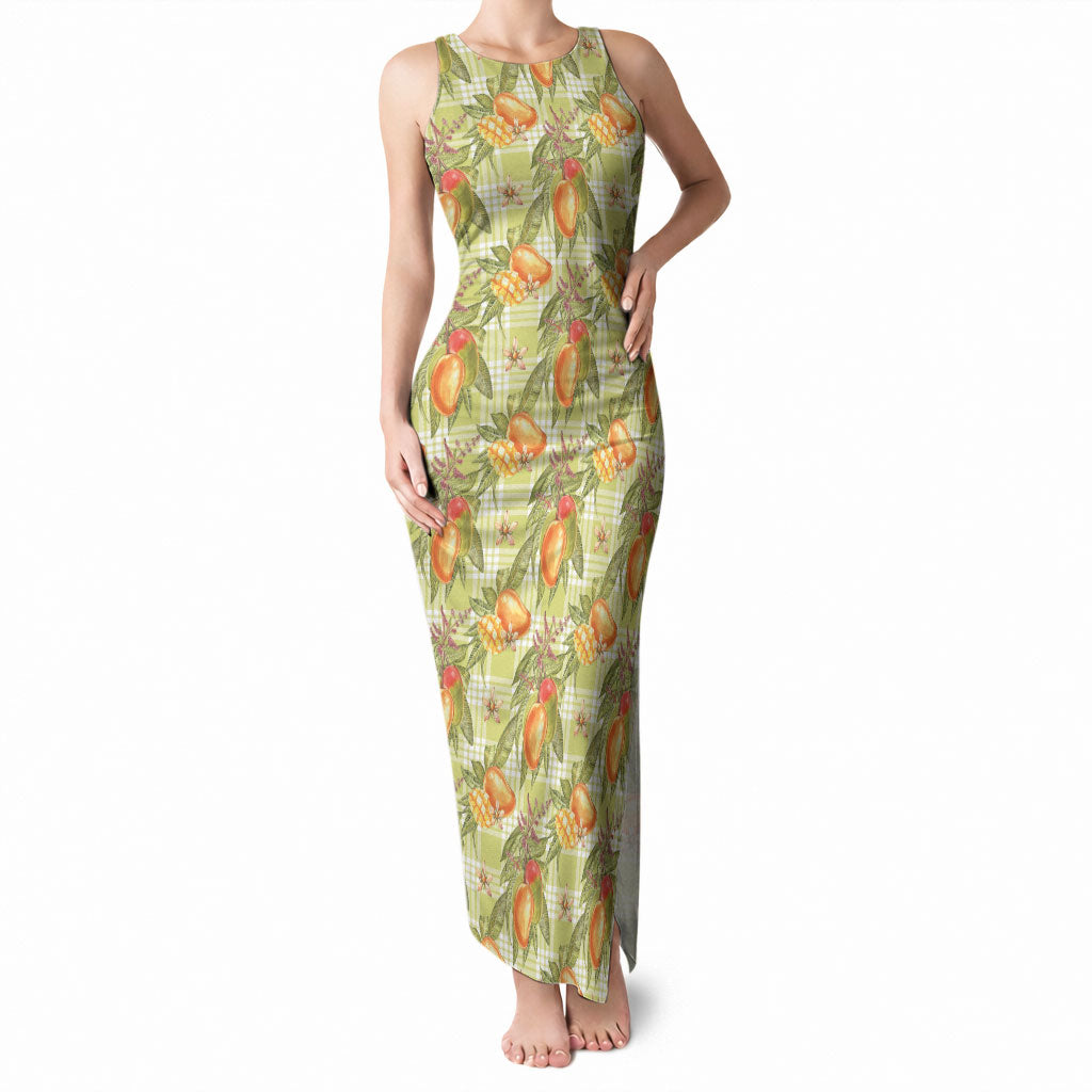 Vintage Hawaii Mango Tank Maxi Dress Yellow Green Hawaiian Palaka