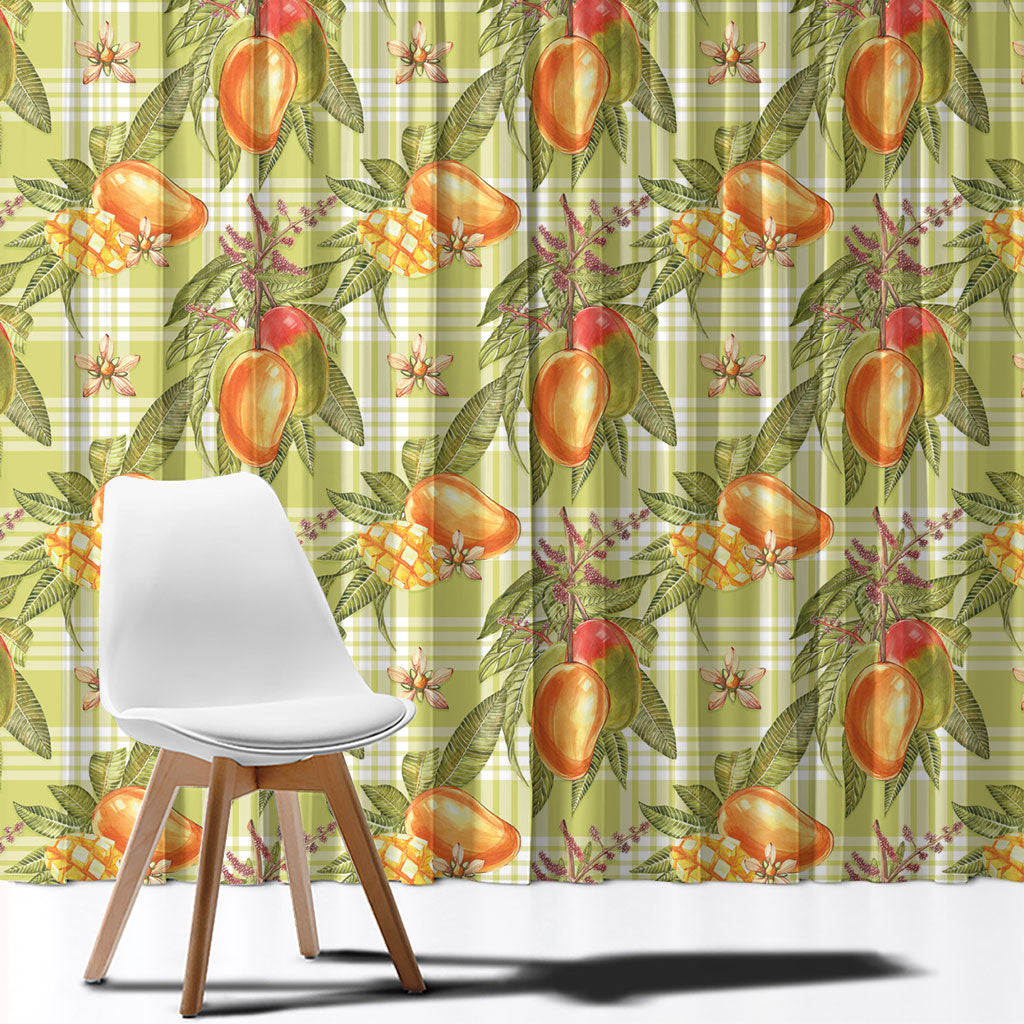 Vintage Hawaii Mango Window Curtain Yellow Green Hawaiian Palaka