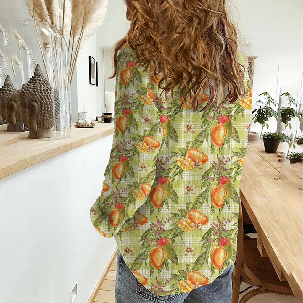 Vintage Hawaii Mango Women Casual Shirt Yellow Green Hawaiian Palaka