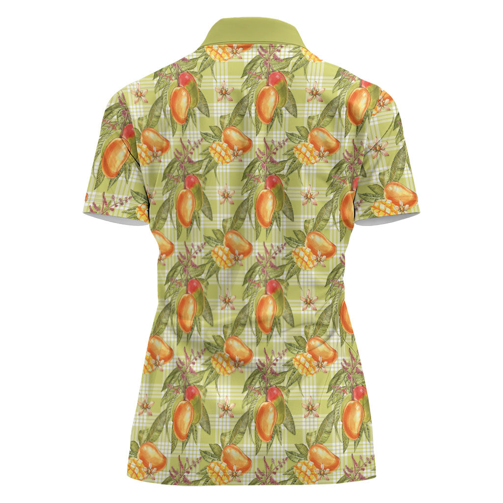 Vintage Hawaii Mango Women Polo Shirt Yellow Green Hawaiian Palaka