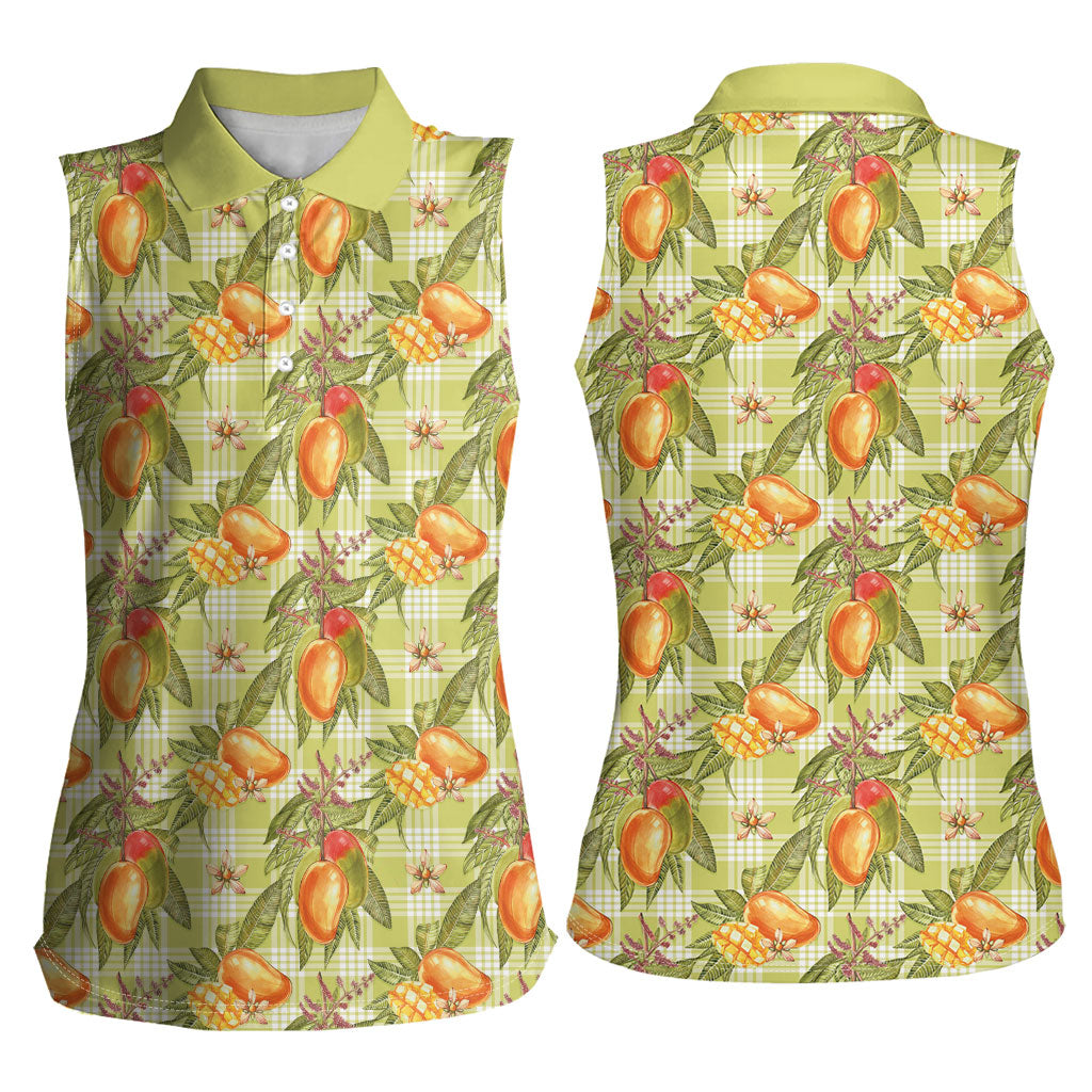 Vintage Hawaii Mango Women Sleeveless Polo Shirt Yellow Green Hawaiian Palaka