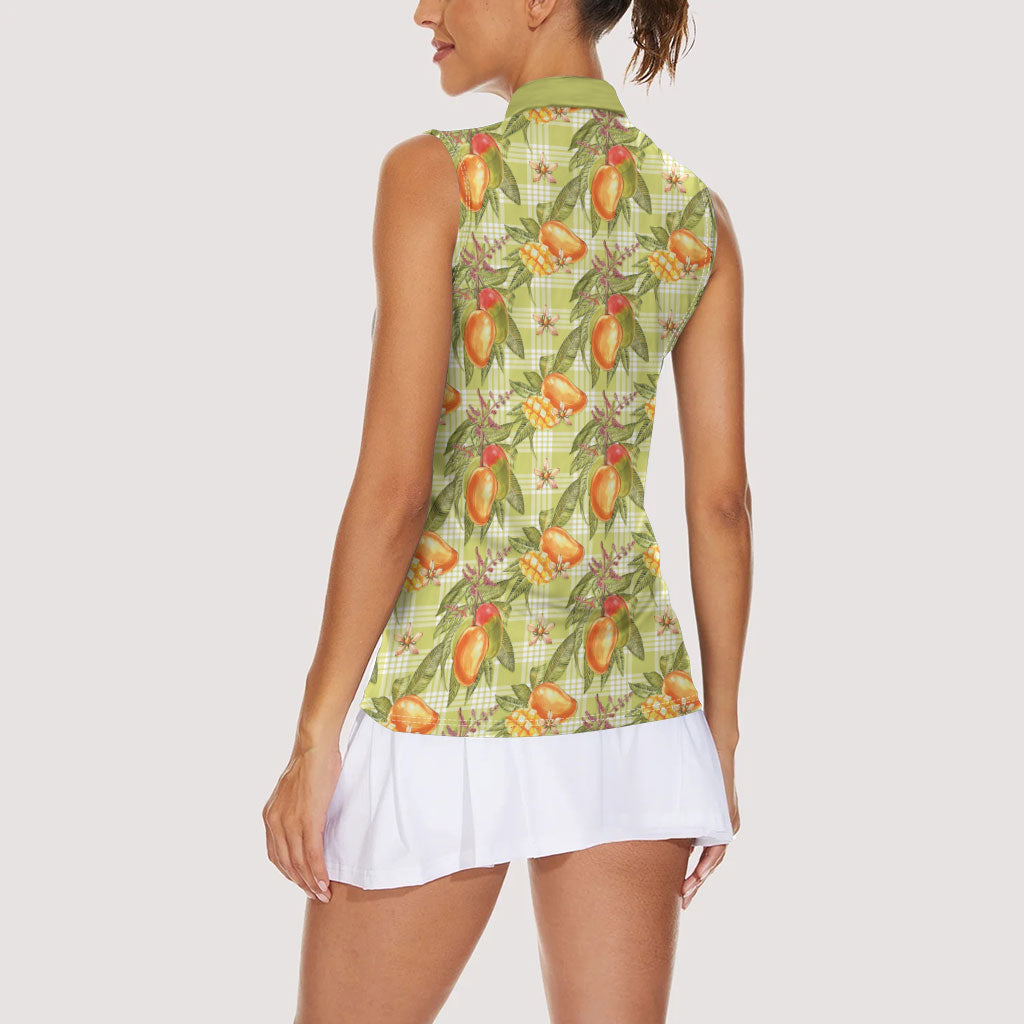 Vintage Hawaii Mango Women Sleeveless Polo Shirt Yellow Green Hawaiian Palaka