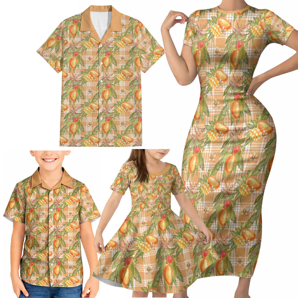 Vintage Hawaii Mango Family Matching Short Sleeve Bodycon Dress and Hawaiian Shirt Coral Hawaiian Palaka LT05 - Polynesian Pride