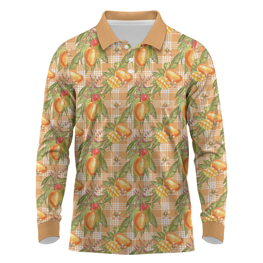 Vintage Hawaii Mango Long Sleeve Polo Shirt Coral Hawaiian Palaka