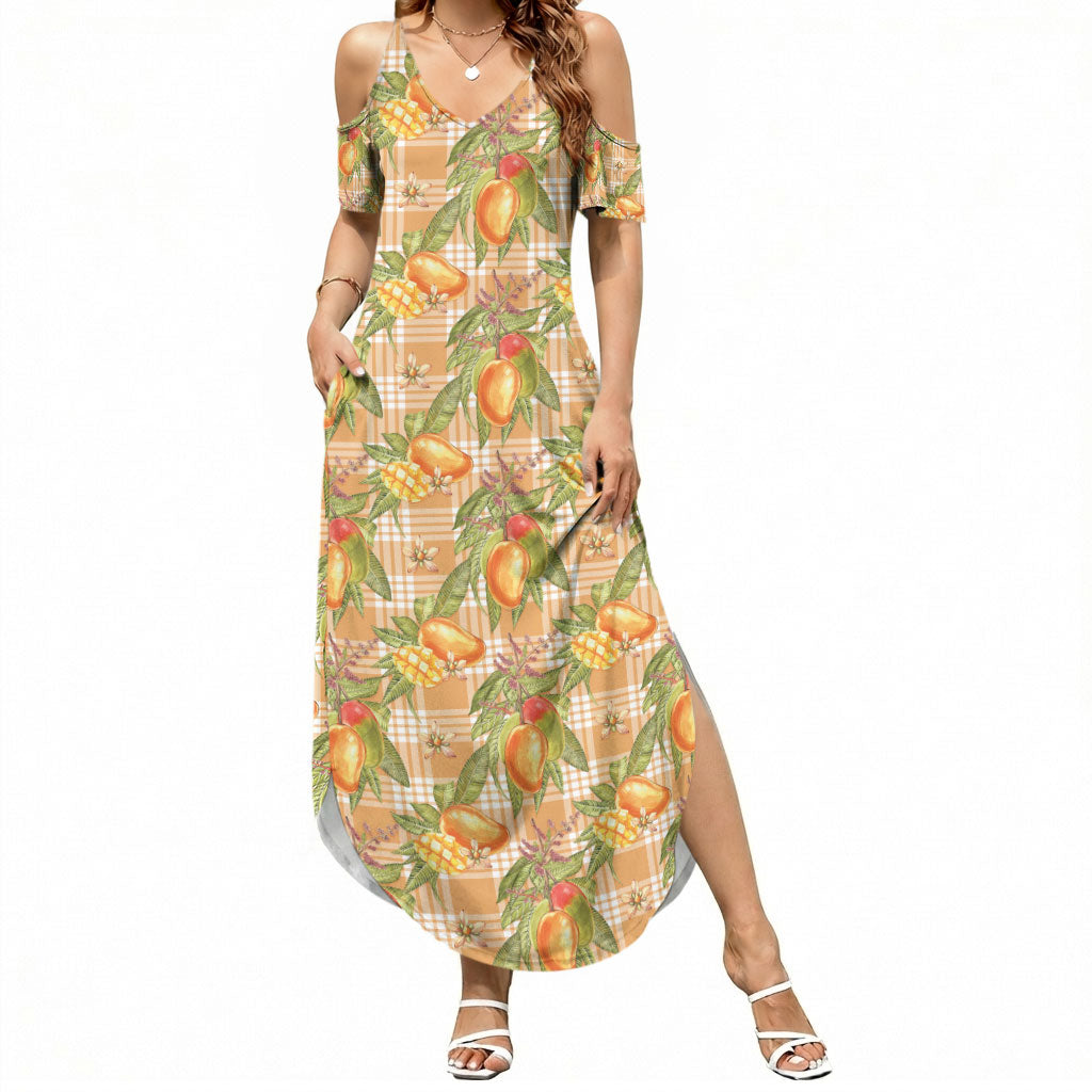 Vintage Hawaii Mango Summer Maxi Dress Coral Hawaiian Palaka