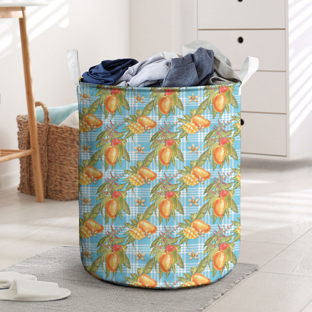 Vintage Hawaii Mango Laundry Basket Blue Hawaiian Palaka