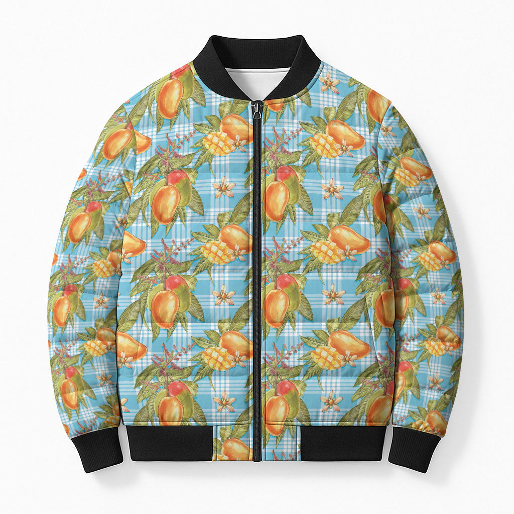 Vintage Hawaii Mango Bomber Puffer Jacket Blue Hawaiian Palaka
