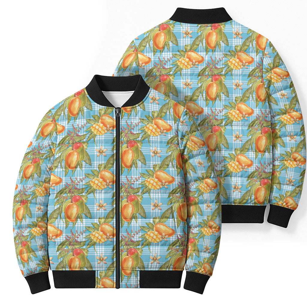 Vintage Hawaii Mango Bomber Puffer Jacket Blue Hawaiian Palaka