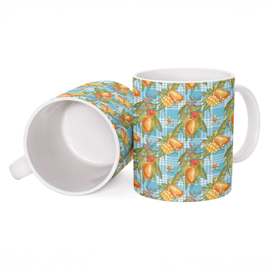 Vintage Hawaii Mango Ceramic Mug Blue Hawaiian Palaka