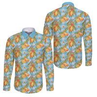 Vintage Hawaii Mango Family Matching Off Shoulder Maxi Dress and Hawaiian Shirt Blue Hawaiian Palaka