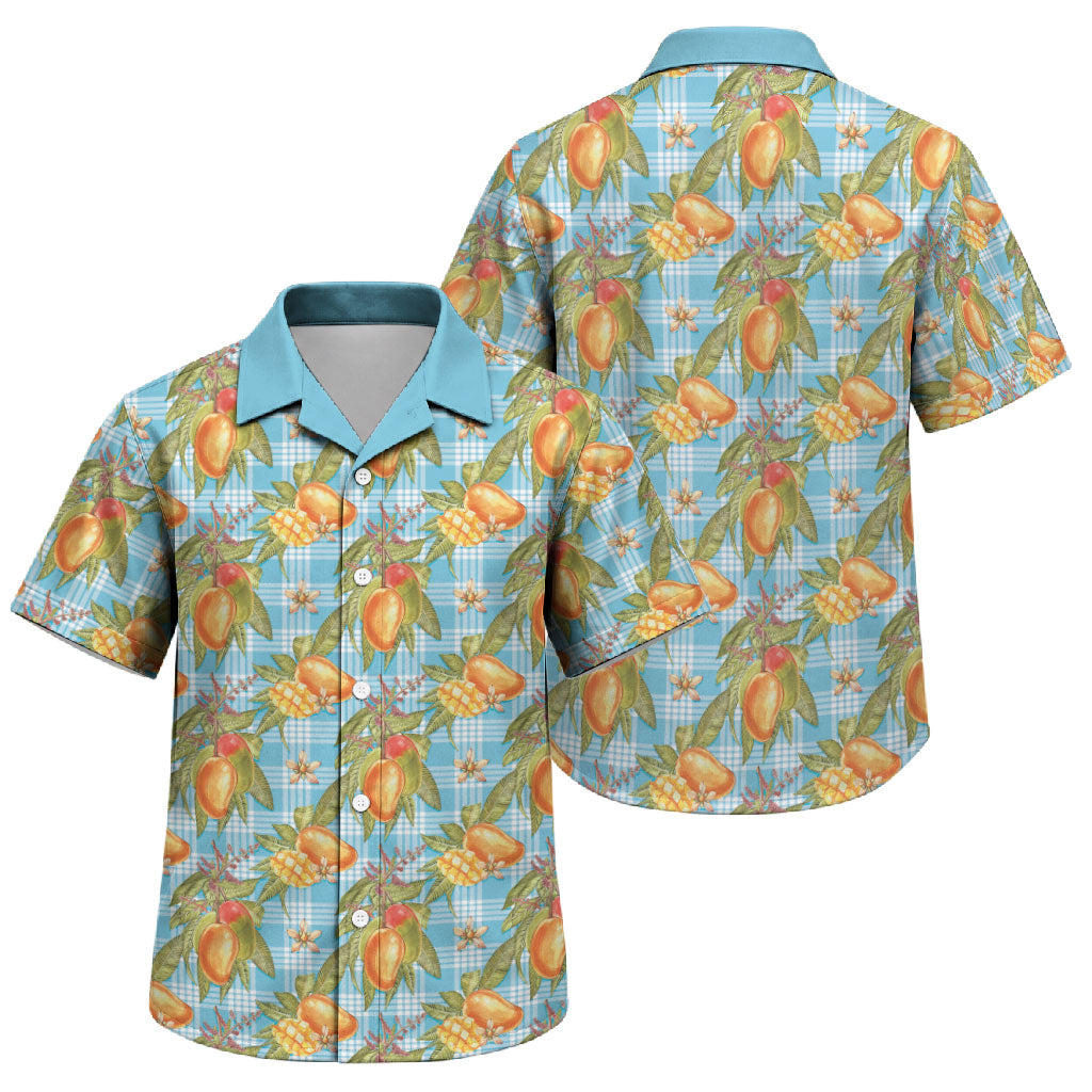 Vintage Hawaii Mango Family Matching Puletasi and Hawaiian Shirt Blue Hawaiian Palaka