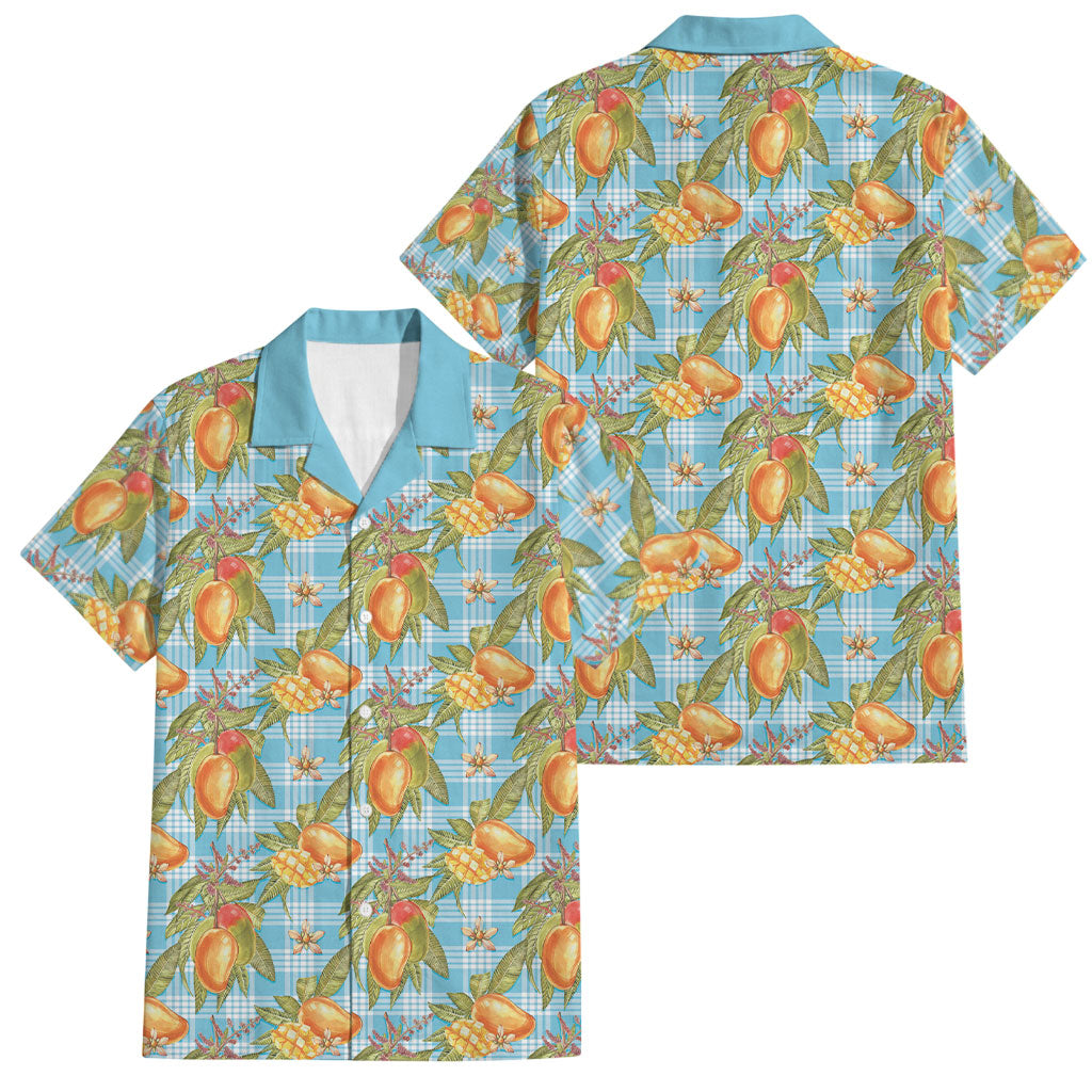 Vintage Hawaii Mango Family Matching Short Sleeve Bodycon Dress and Hawaiian Shirt Blue Hawaiian Palaka