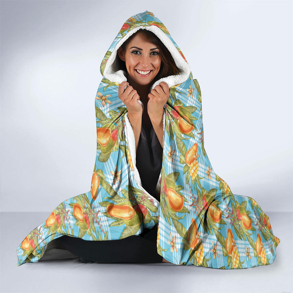 Vintage Hawaii Mango Hooded Blanket Blue Hawaiian Palaka