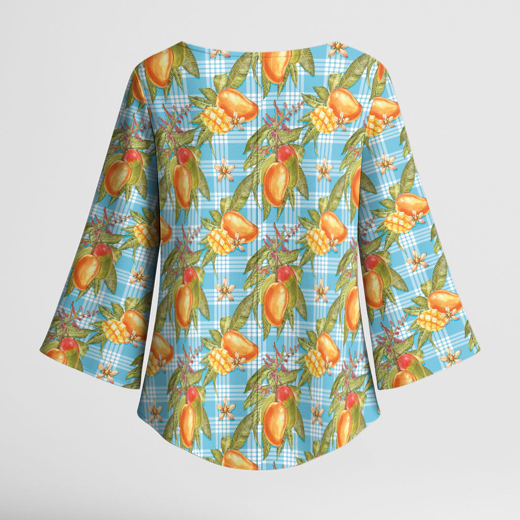 Vintage Hawaii Mango Kimono Sleeve Blouse Blue Hawaiian Palaka