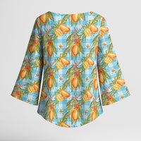 Vintage Hawaii Mango Kimono Sleeve Blouse Blue Hawaiian Palaka