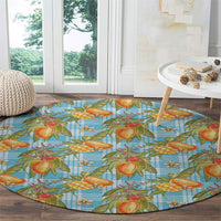 Vintage Hawaii Mango Round Carpet Blue Hawaiian Palaka
