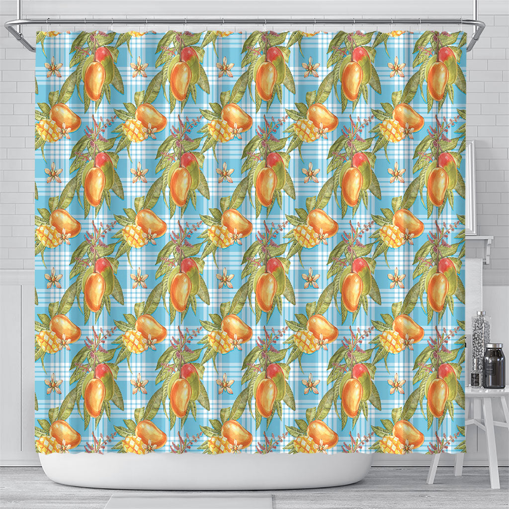 Vintage Hawaii Mango Shower Curtain Blue Hawaiian Palaka