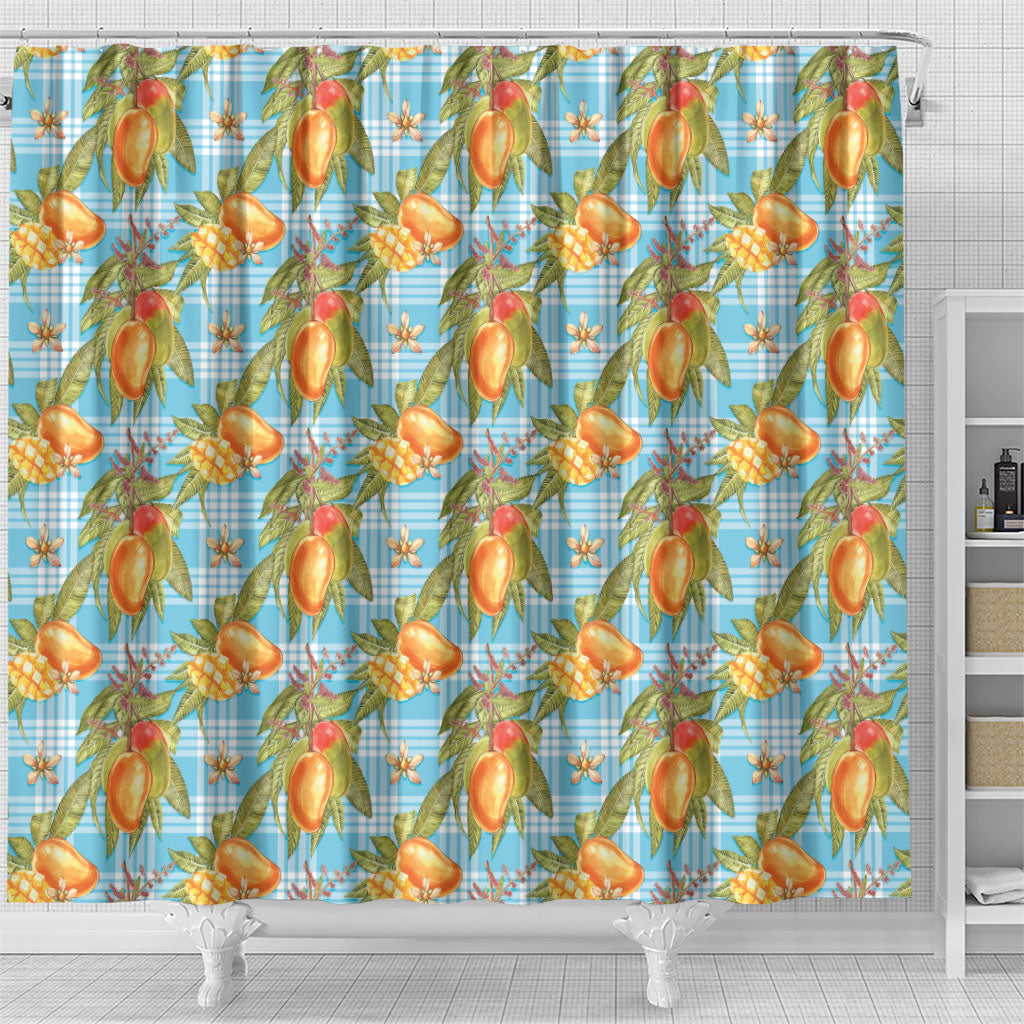 Vintage Hawaii Mango Shower Curtain Blue Hawaiian Palaka