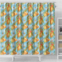 Vintage Hawaii Mango Shower Curtain Blue Hawaiian Palaka