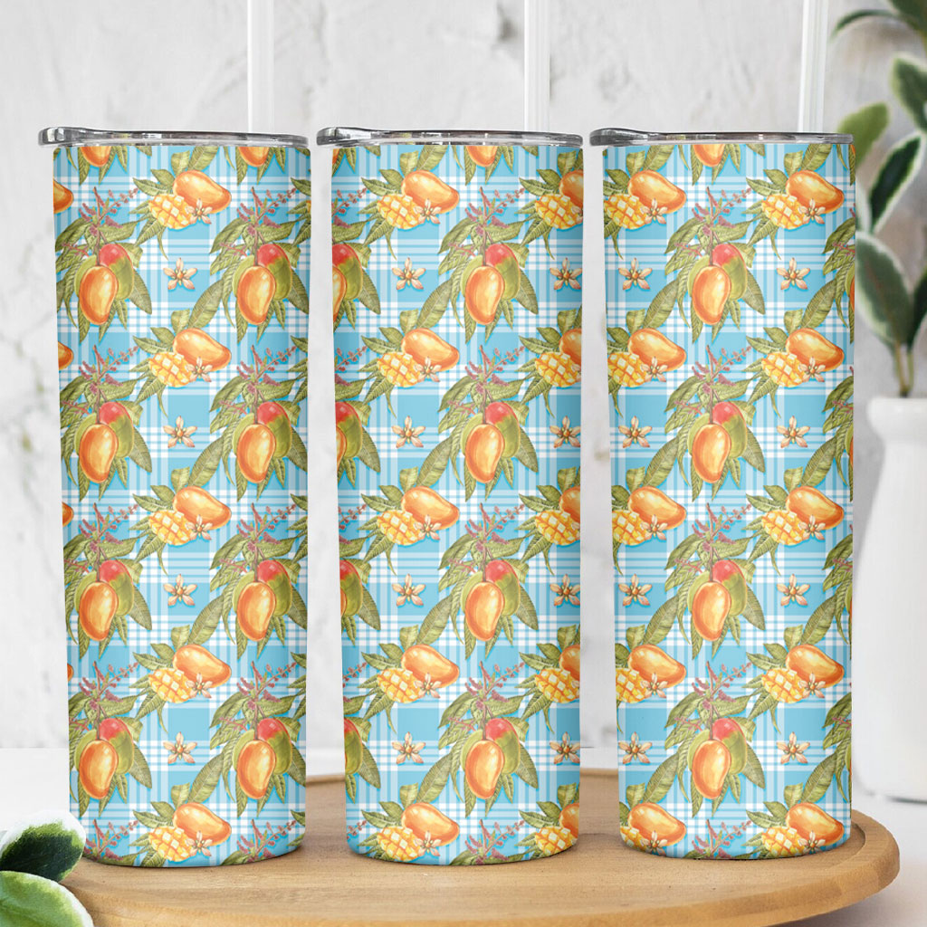 Vintage Hawaii Mango Skinny Tumbler Blue Hawaiian Palaka