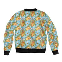 Vintage Hawaii Mango Sleeve Zip Bomber Jacket Blue Hawaiian Palaka