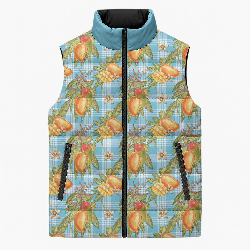 Vintage Hawaii Mango Sleeveless Puffer Jacket Blue Hawaiian Palaka