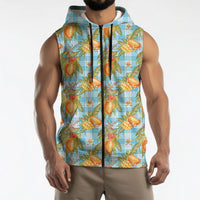 Vintage Hawaii Mango Sleeveless Zip Hoodie Blue Hawaiian Palaka