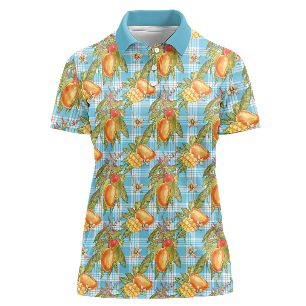 Vintage Hawaii Mango Women Polo Shirt Blue Hawaiian Palaka