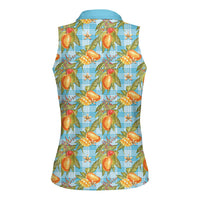 Vintage Hawaii Mango Women Sleeveless Polo Shirt Blue Hawaiian Palaka