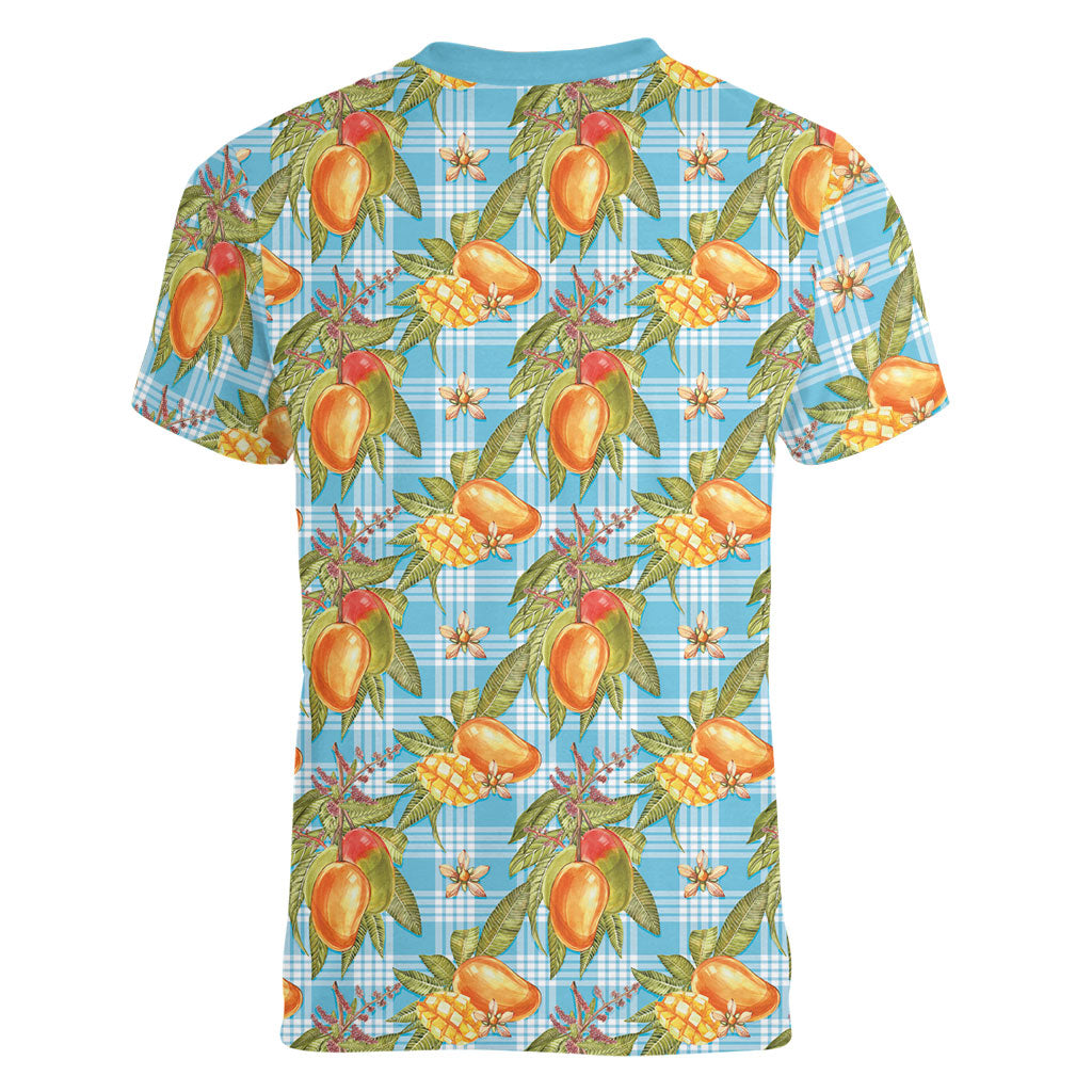 Vintage Hawaii Mango Women V-Neck T-Shirt Blue Hawaiian Palaka